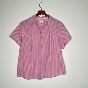 Riders by Lee Women Slimming Short Sleeve Button-Up Shirt Size 1X Pink Stripe‎
